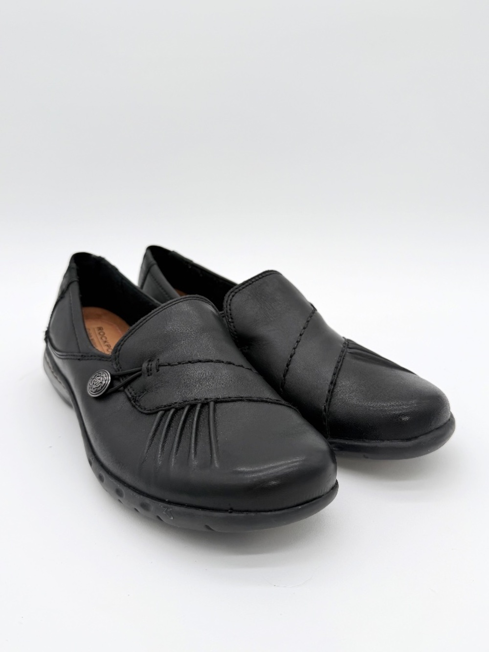 Rockport Cobb Hill Paulette Black Leather Slip On Loafers Women's Sz 8 N Narrow